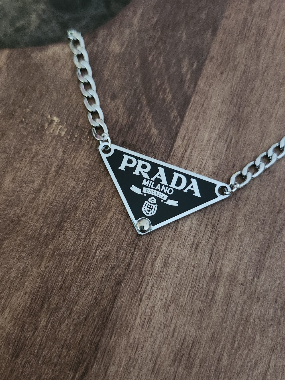 Upcycled Black And Silver Tone Triangle Pendant Necklace